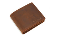 byvait Blocking Brown Vintage Leather Men's Bifold Center Flap Wallet new