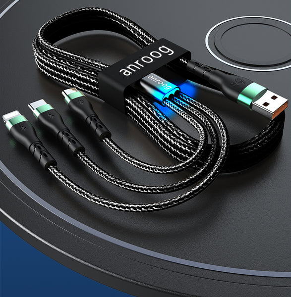 anroog Three-in-one data line 66W super fast charging one-to-three charging line suitable for Huawei Xiaomi Android Apple three-head car multi-purpose head car with charging usb fast flash charging line